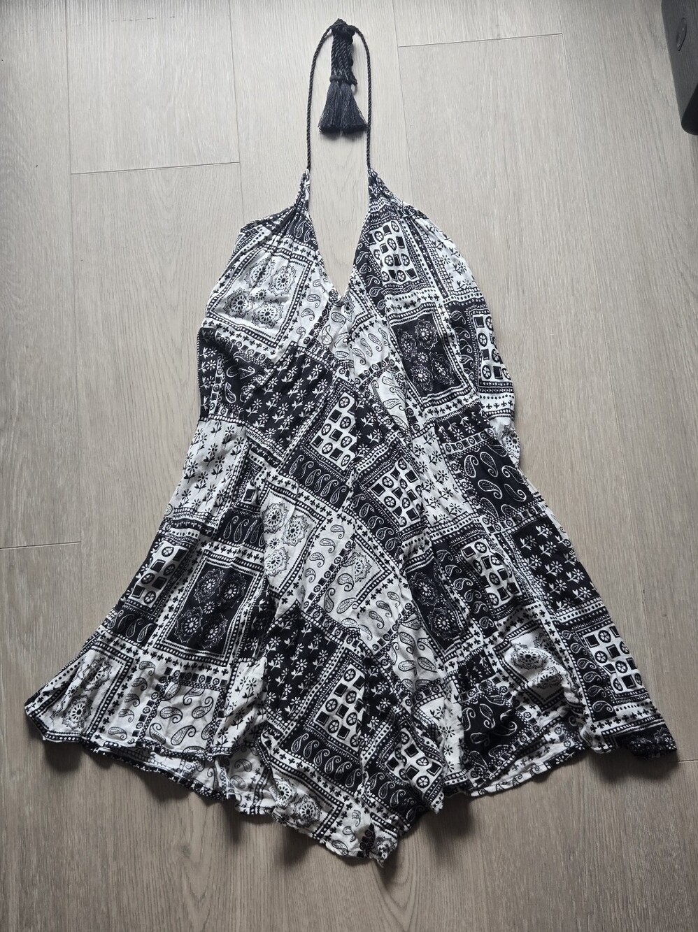Topshop Black & White Paisley Halter Mini Dress